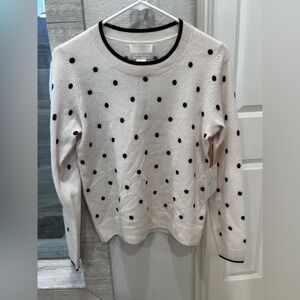 Cynthia Rowley Women's 2-ply Cashmere Polka Dot White/black Crew Neck